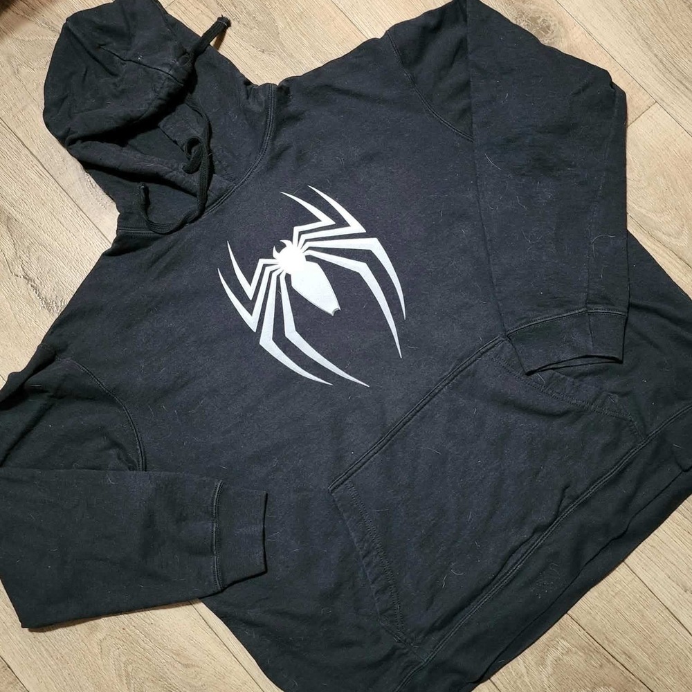 Marvel Spider-Man PS4 Insomniac White Spider Logo Hoodie Black Mens 2XL